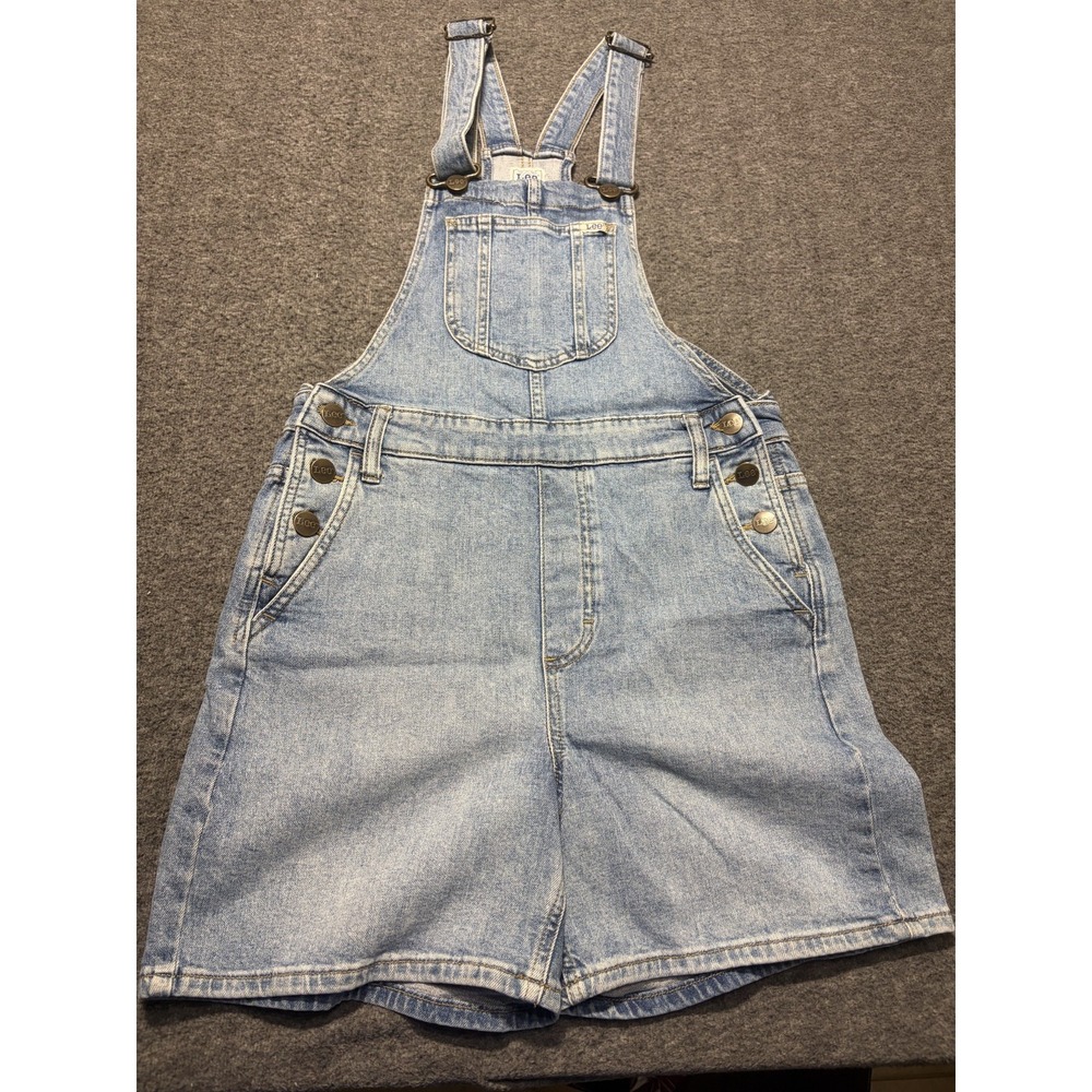 Lee Heritage Shortalls Women XS Blue Denim Side Buttons Adjustable Buckle Straps